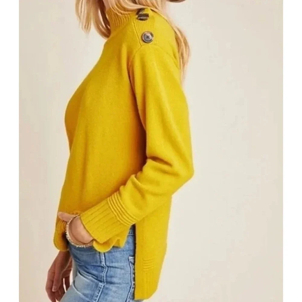Anthropologie Margarita Sweater Womens Mustard Yellow Buttons Mock Neck Size XS - Picture 4 of 12